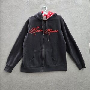 Disney Parks Women Hoodie XXL Black Minnie Mouse Embroidery Polka Dot